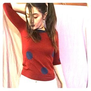 XS J Crew red/blue polka dot wool sweater